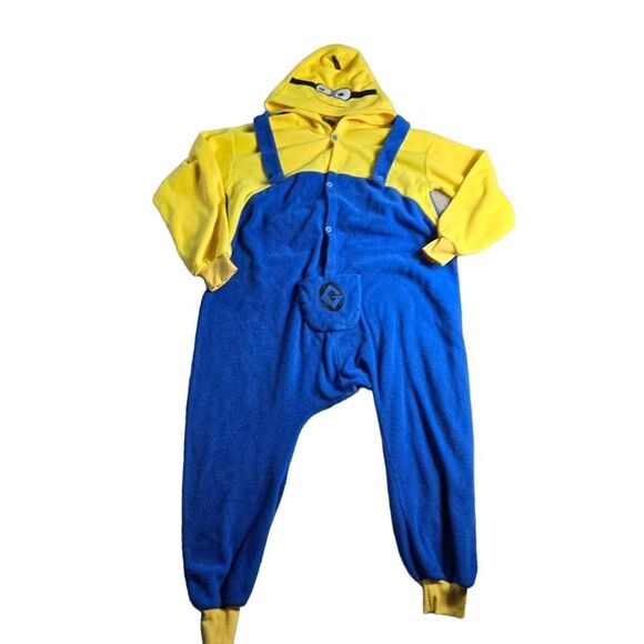 Dispicable Me MINIONS Adult COSTUME One Piece HOOD Fleece PJs Pajamas COSPLAY S - Picture 1 of 3